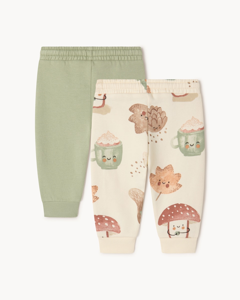 image 1 of F&F Baby 2-Pack Cotton Rich Woodland Print Joggers in Neutral