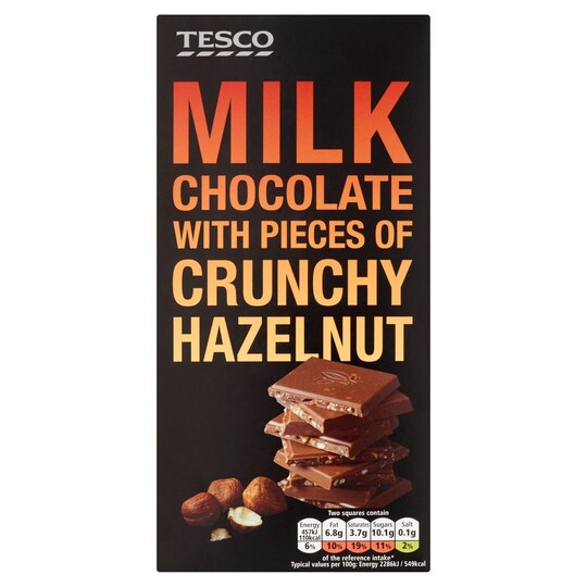 TESCO MILK BAR WITH CRUNCHY HAZELNUTS 100G Tesco Groceries