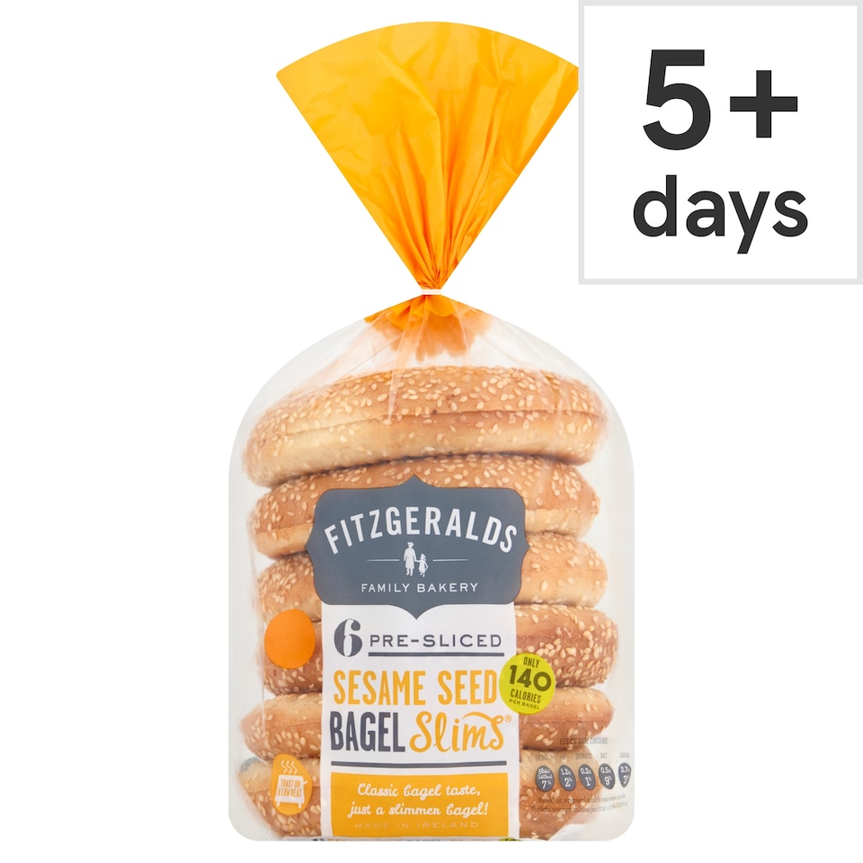 Fitzgeralds Family Bakery 6 Pre-Sliced Sesame Seed Bagel Slims 293g