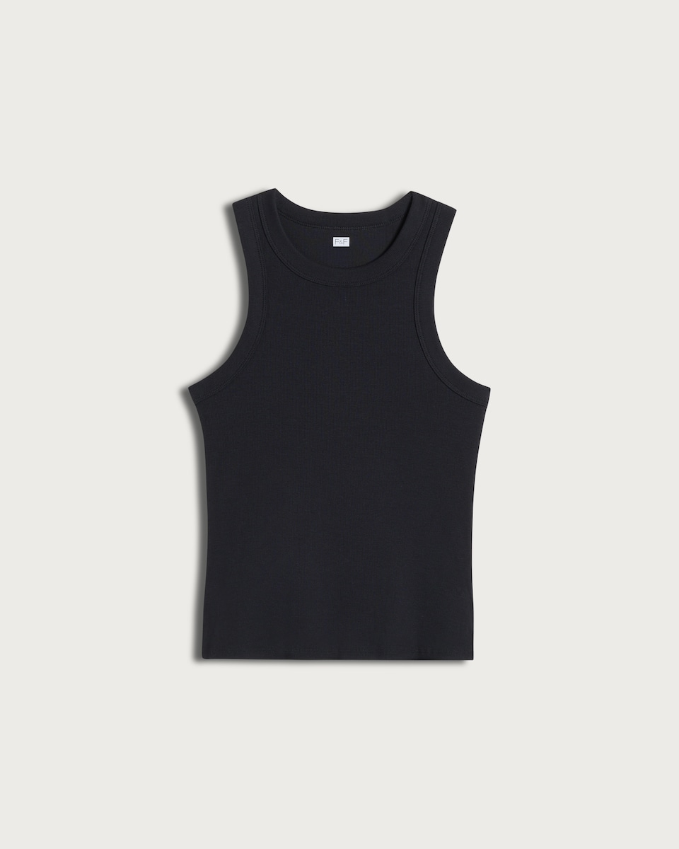 image 1 of F&F Cotton Rich Ribbed Racer Back Vest in Black