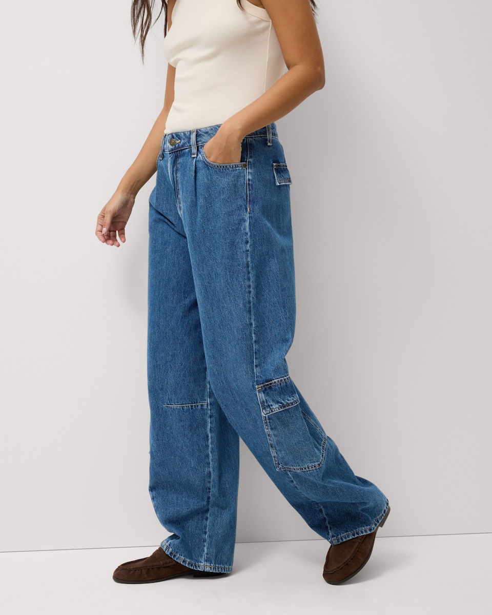 image 1 of F&F Pure Cotton Cargo Jeans in Blue