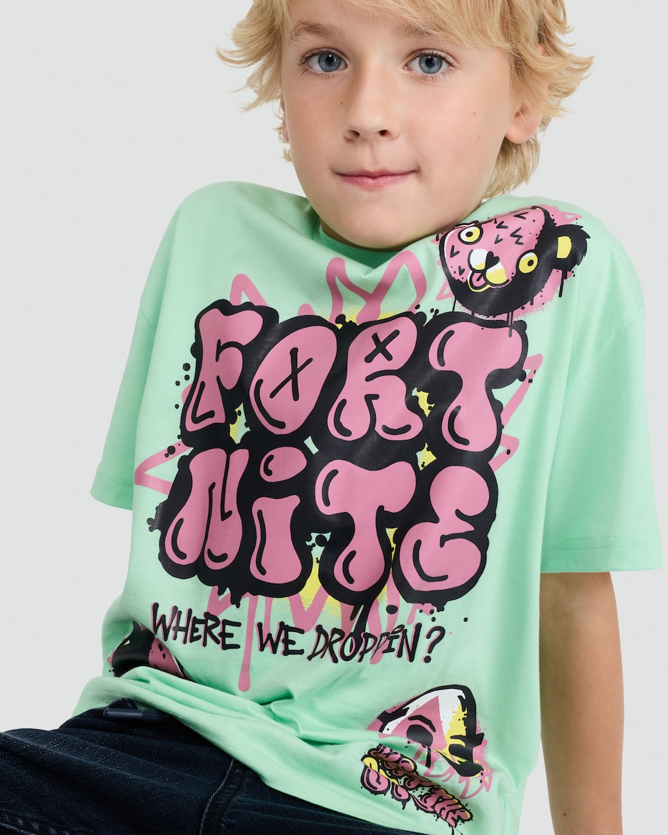 image 1 of Fortnite Pure Cotton Graphic T-Shirt in Green
