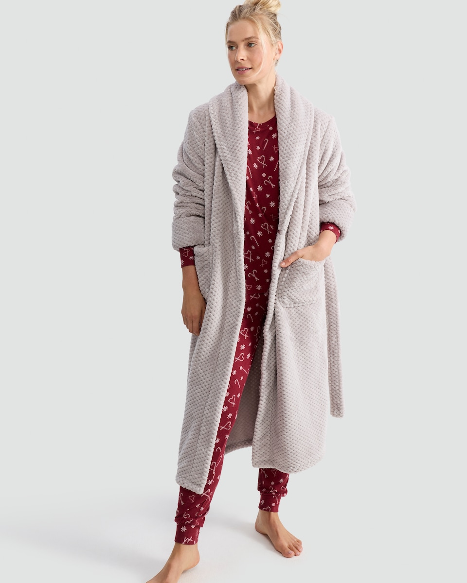 image 1 of F&F Fleece Honeycomb Textured Dressing Gown in Purple