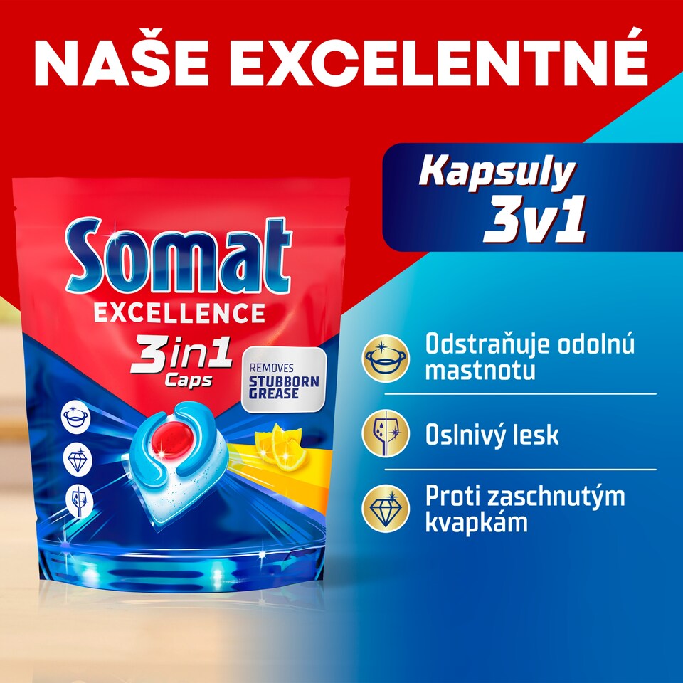 image 1 of Somat Excellence 3in1 Lemon Fresh Dishwasher Tablets 88 pcs 1592.8 g