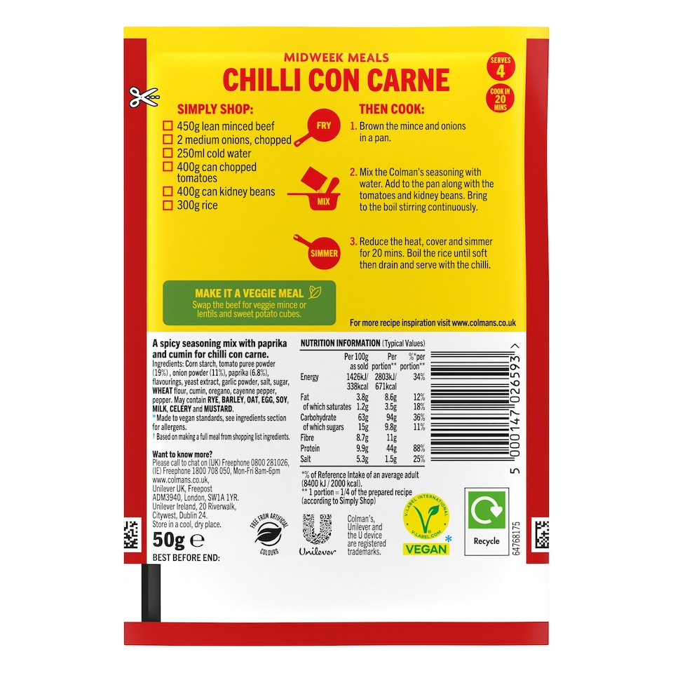 image 1 of Colman's Chilli Con Carne Recipe Mix 50G
