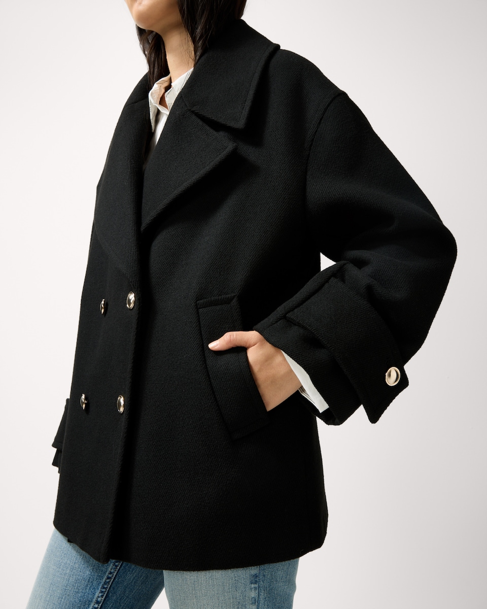 image 1 of F&F Double Breasted Formal Pea Coat in Black