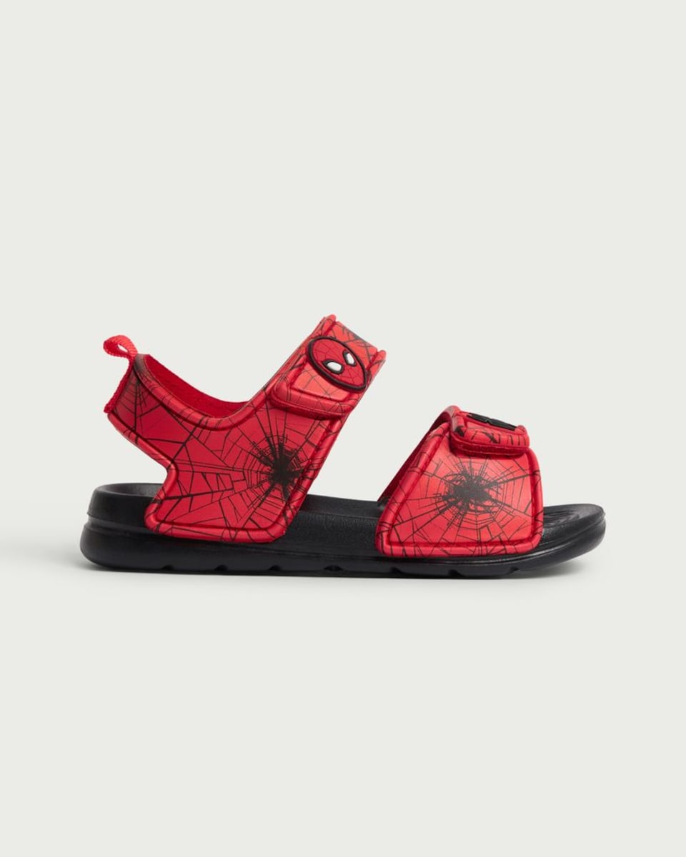 image 1 of Marvel Spider-Man Web Print Strap Sandals in Red