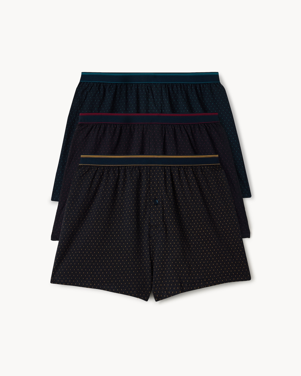 image 1 of F&F 3-Pack Pure Cotton Geometric Printed Jersey Boxers in Black