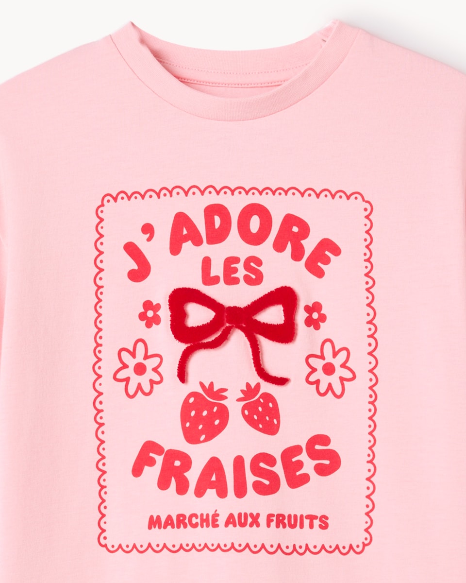 image 1 of F&F Girls Pure Cotton Strawberry Print T-Shirt in Pink
