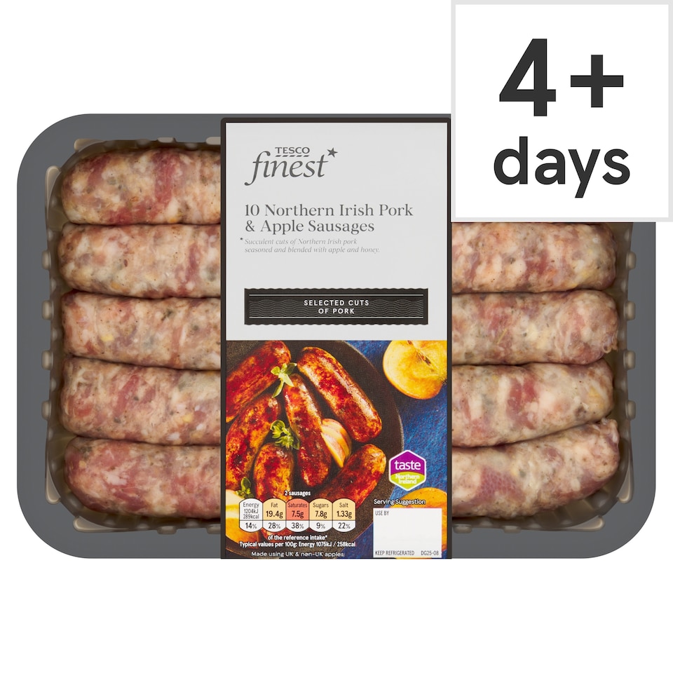 Ni Tesco Finest Pork & Apple Sausages 667G
