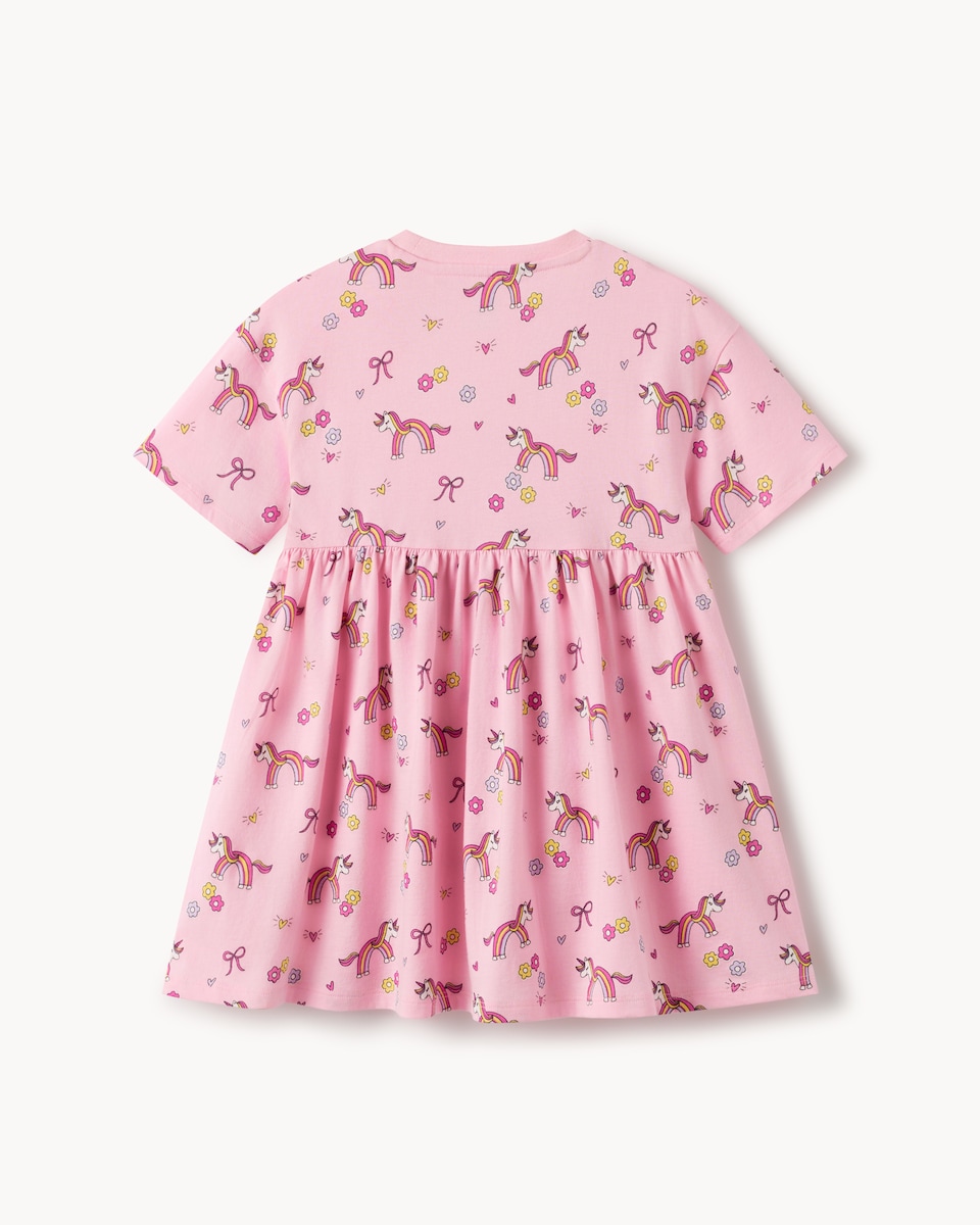 image 1 of F&F Girls' Pure Cotton Unicorn Print Short Sleeved Dress in Multi Pink