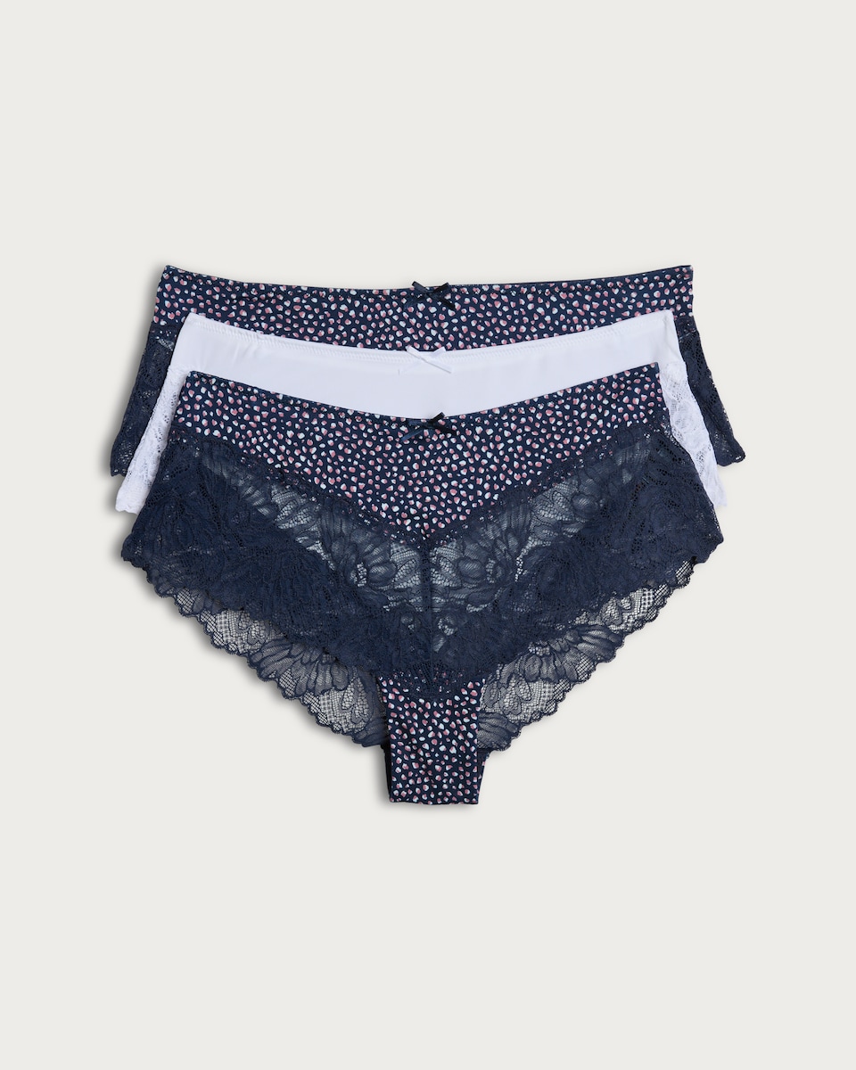 image 1 of F&F 3-Pack Microfibre Lace Trim Spot Print Knickers in Multi