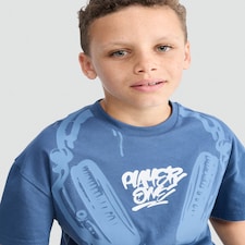F&F Boys Pure Cotton Slogan Short Sleeved T-Shirt in Blue