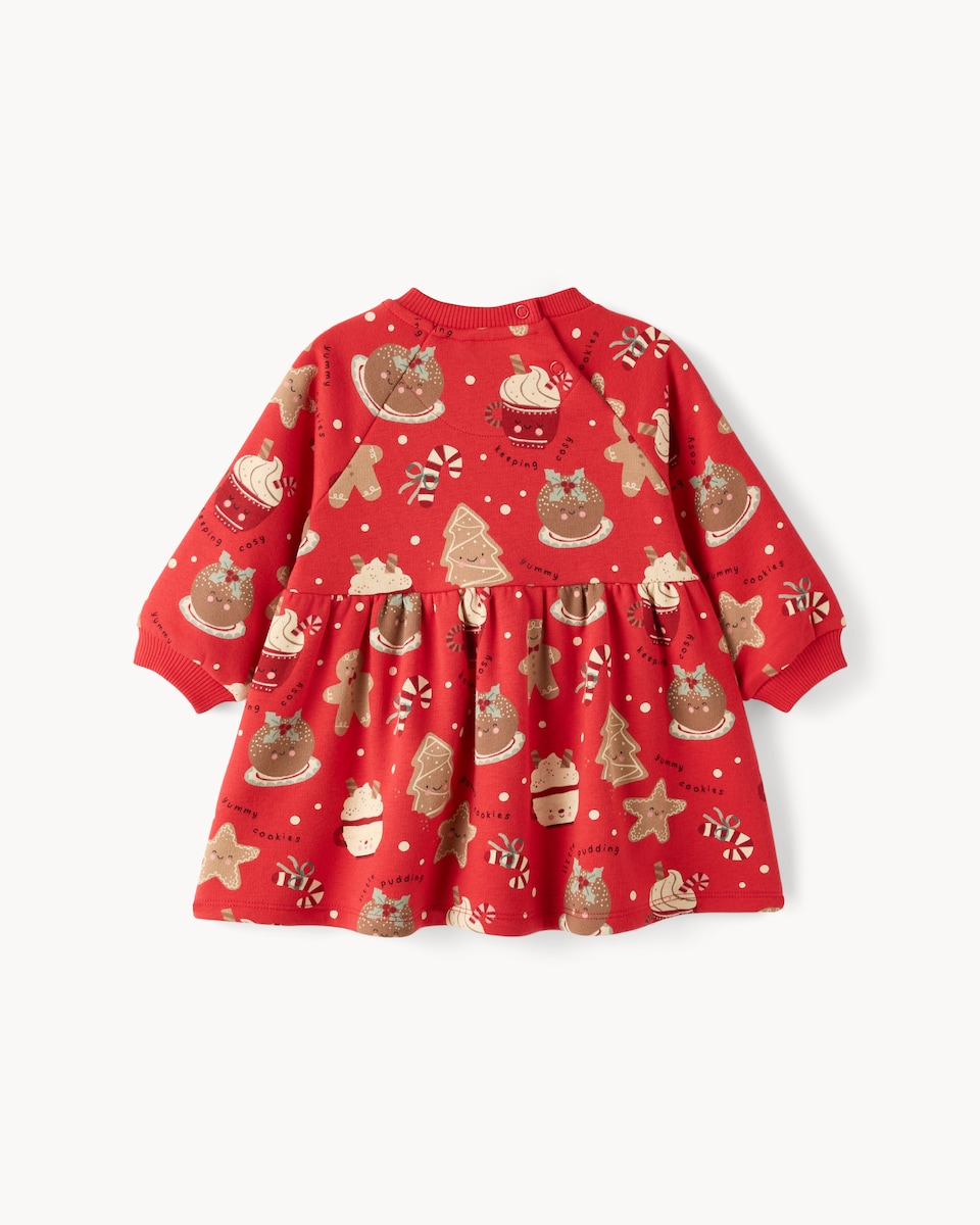 image 1 of Christmas Baby Cotton Rich Print Sweat Dress in Red