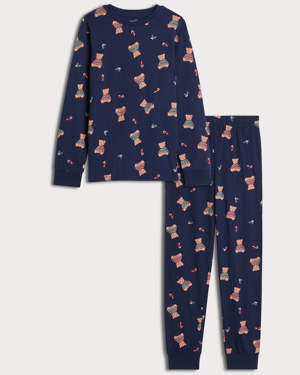 image 1 of F&F Unisex Teddy Bear Print Matching Family Christmas Pyjamas in Multi
