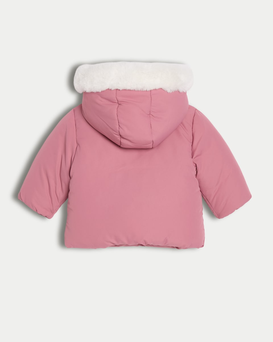 image 1 of F&F Baby Bow Detail Hooded Wrap Coat in Pink