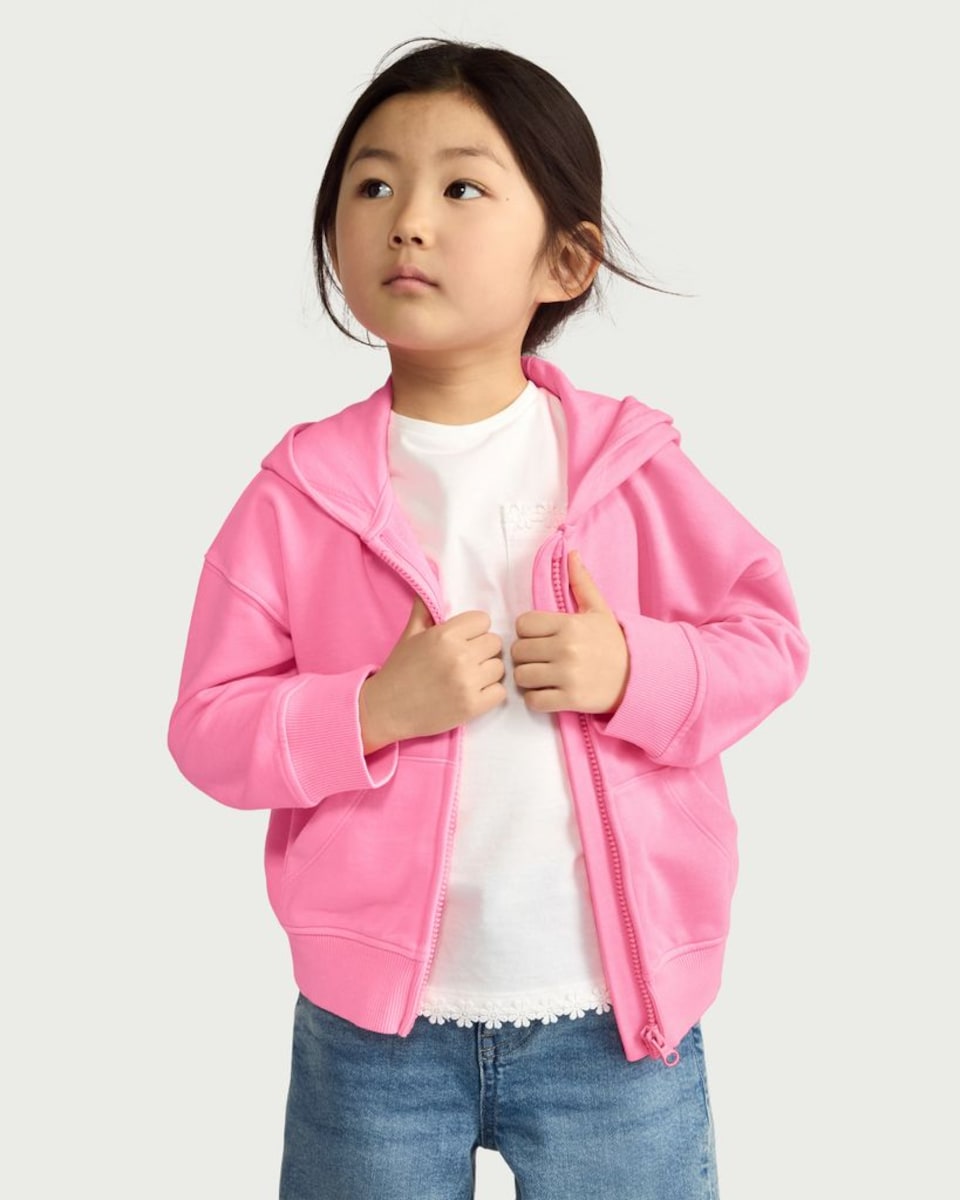 image 1 of F&F Girls Cotton Rich Zip Up Hoodie in Pink