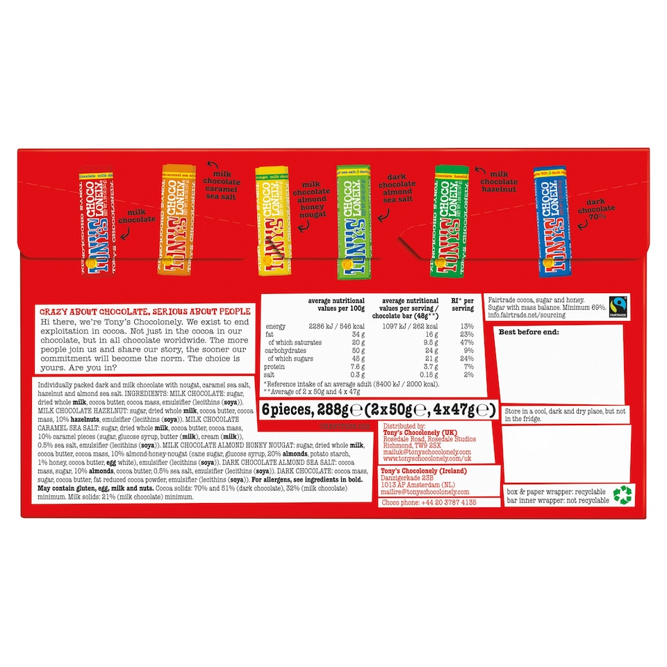 image 1 of Tony's Chocolonely 6 Pieces 288G