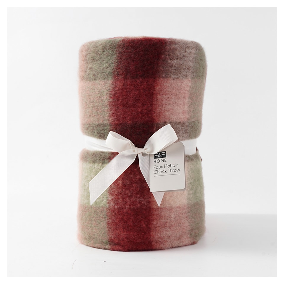 F&F Home Faux Mohair Tartan Check Throw