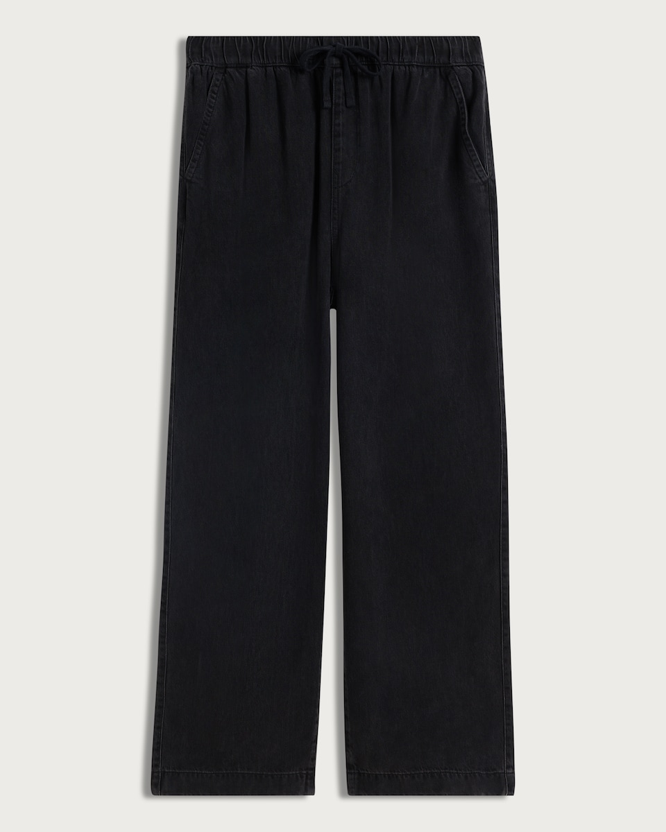 image 1 of F&F Pure Lyocell Drawstring Wide Leg Trousers in Black