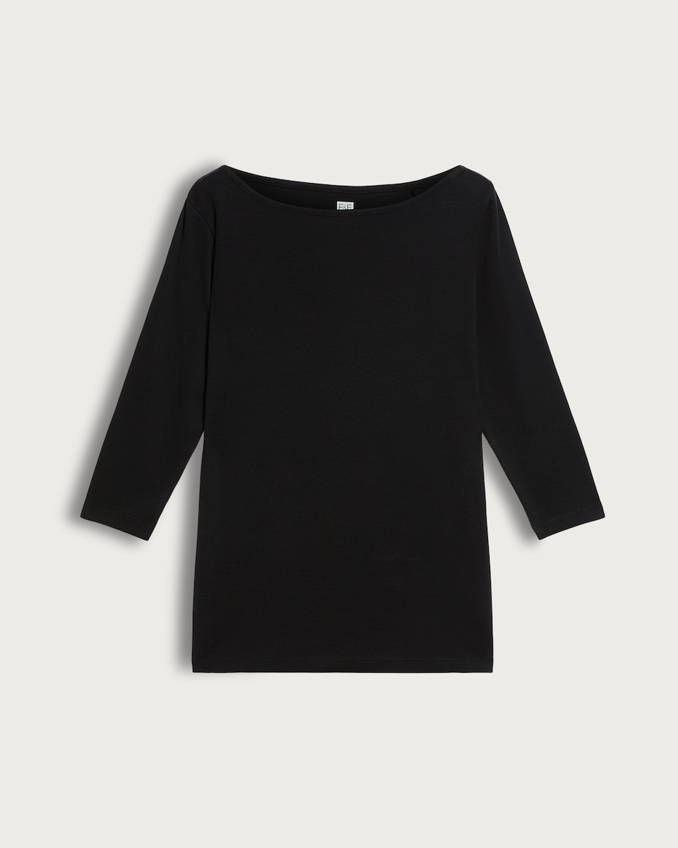 image 1 of F&F Ribbed Boat Neck Top in Black