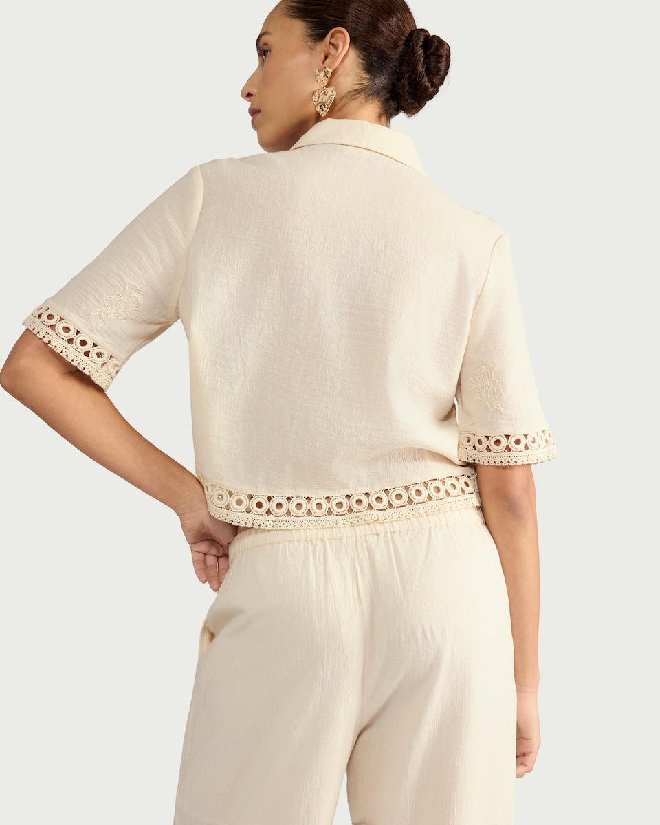 image 1 of The F&F Edit Pure Cotton Embroidered Co-ord Shirt in Cream