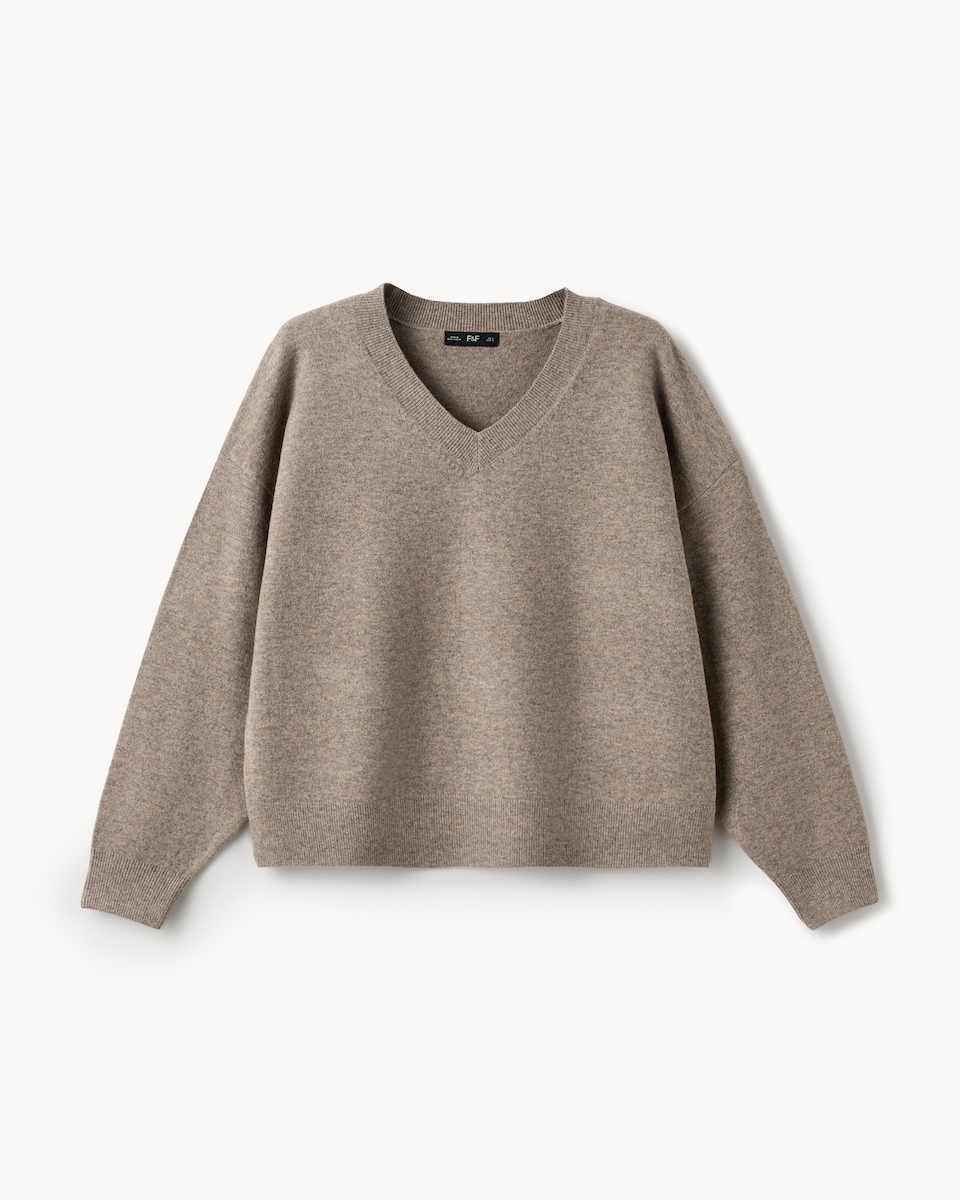 image 1 of F&F V Neck Knitted Jumper in Mink
