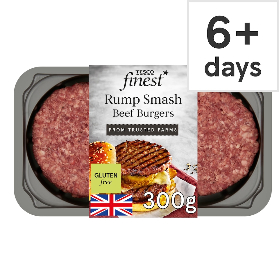 Tesco Finest Rump Smash Beef Burgers 300G