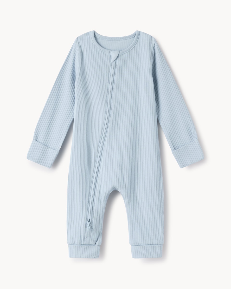 image 1 of F&F Baby 3-Pack Baby Ribbed Long Sleeved Sleepsuits in Blue
