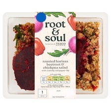 Root & Soul Roasted harissa beetroot & chickpea salad with a smoky red pepper dip 240g