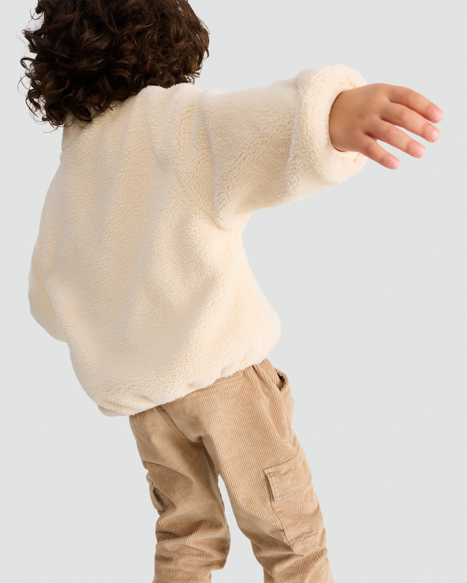image 1 of F&F Boys Fleece Button Placket Jacket in Cream