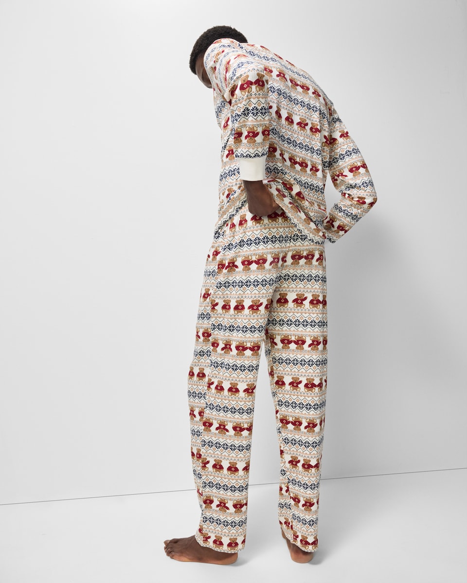 image 1 of Christmas Cotton Rich Bear Fair Isle Matching Family Pyjama Set in Cream