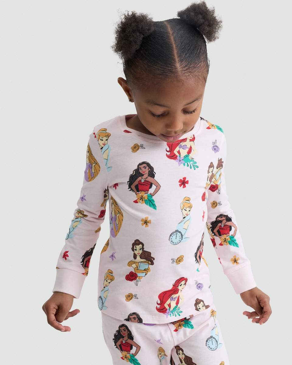 image 1 of Disney Princess Print Pure Cotton Top and Cuffed Joggers Pyjamas in Multi