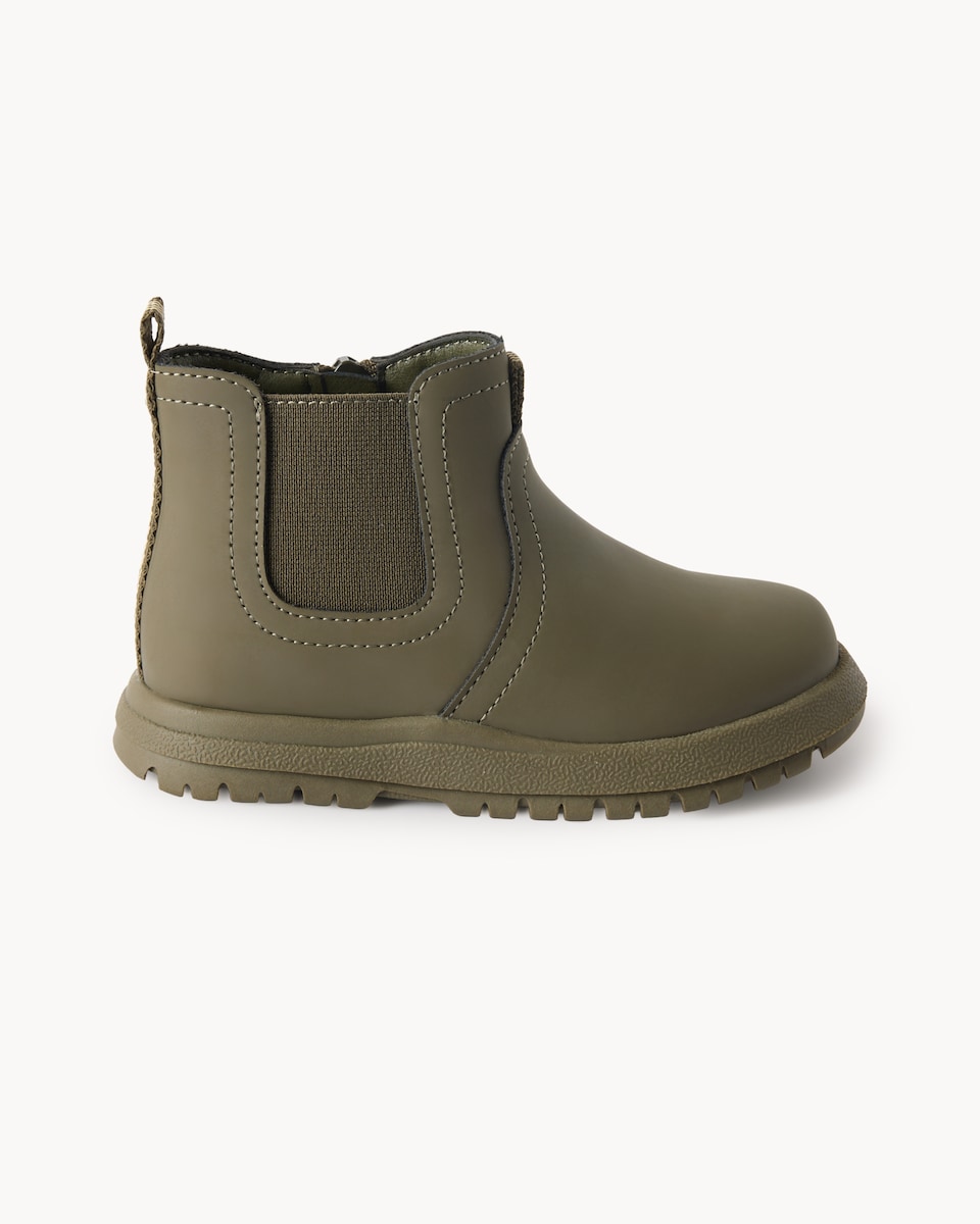 image 1 of F&F Boys Faux Leather Chelsea Boots in Khaki