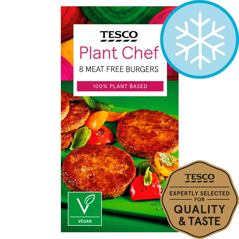 Tesco Plant Chef Meat-Free Burgers 8 Pack 454g