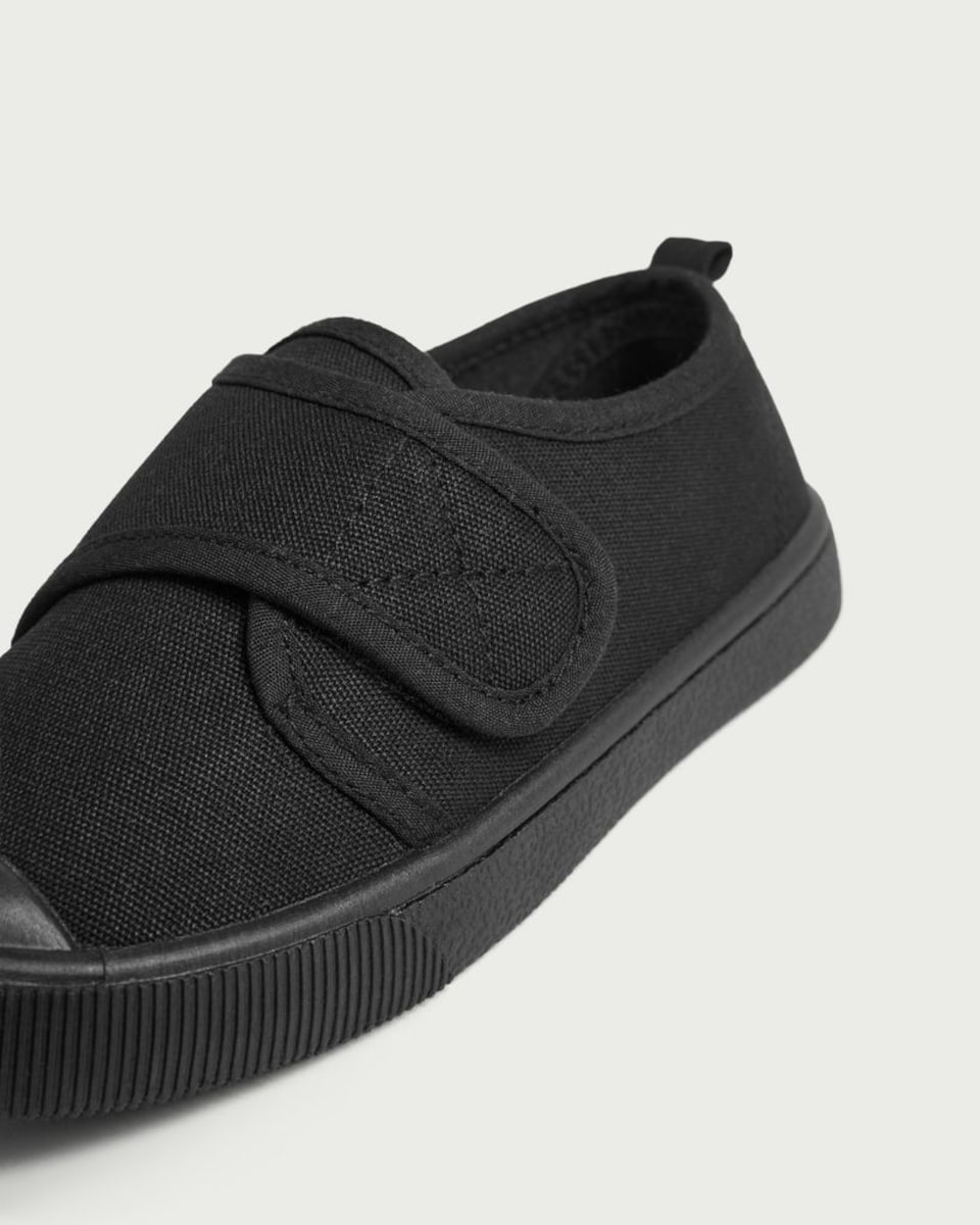 image 1 of F&F School Strap Fastening Plimsolls in Black