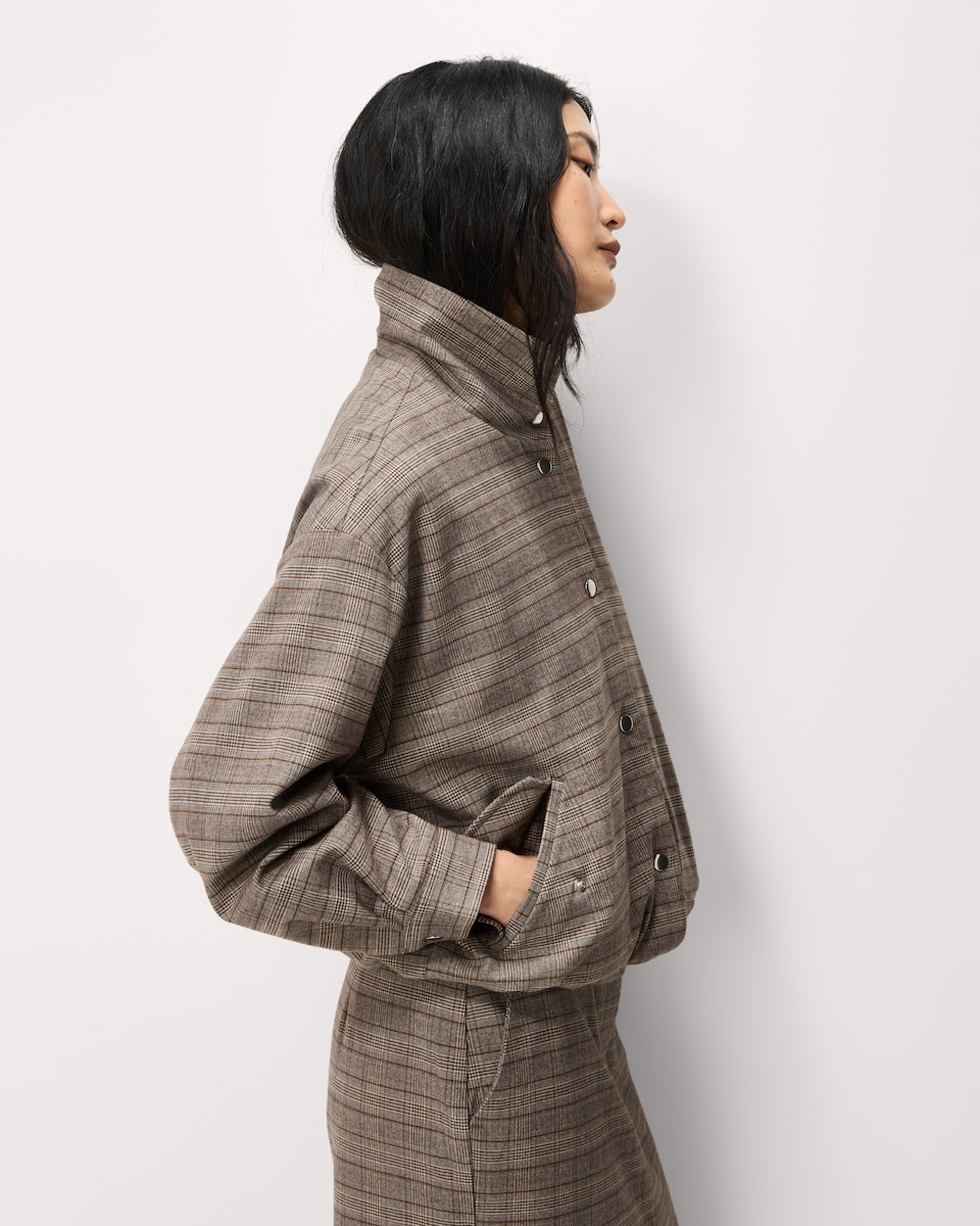 image 1 of F&F Checked Funnel Neck Co-ord Bomber Jacket in Multi Brown