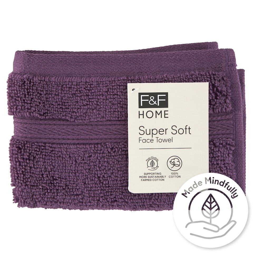 F&F Home Super Soft Purple Face Towel 30 cm x 30 cm