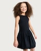 image 1 of F&F Girls Cotton Rich Bubble Hem Sleeveless Dress in Black