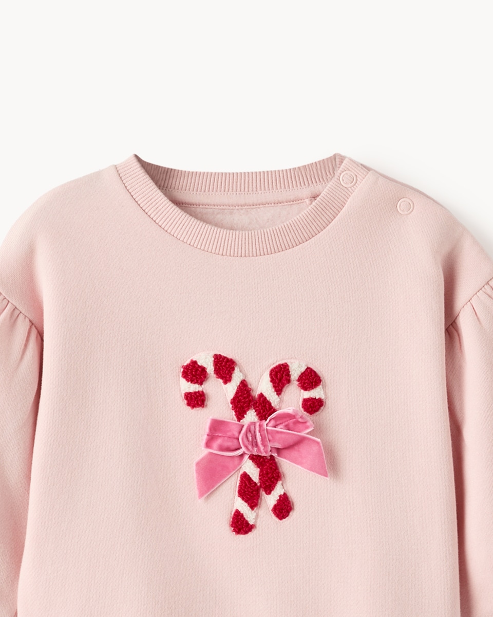 image 1 of Christmas Baby Cotton Rich Sweatshirt and Leggings Set in Pink