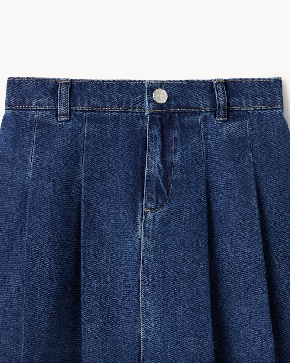 image 1 of F&F Girls Pure Cotton Pleated Denim Skirt in Blue