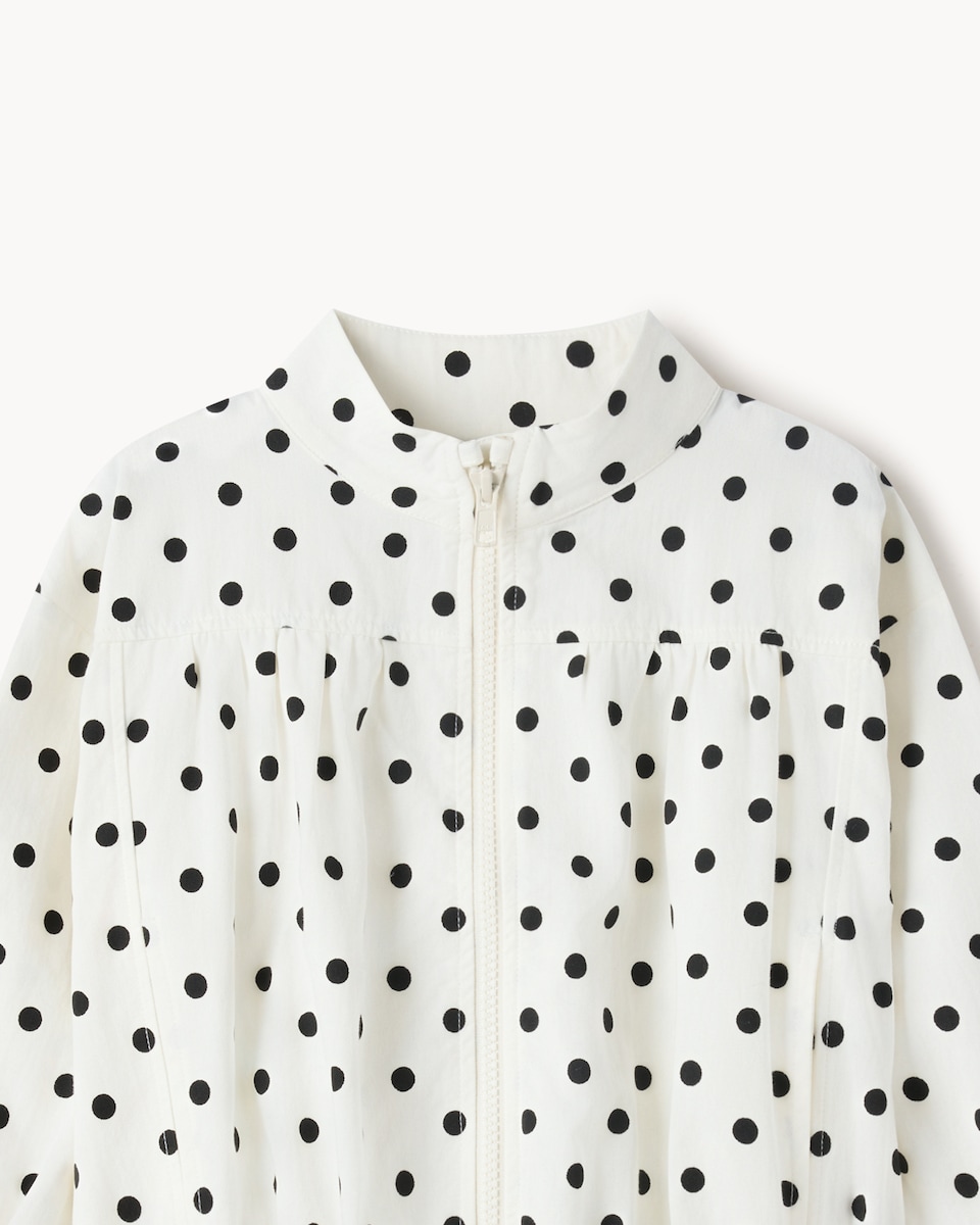 image 1 of F&F Girls Pure Cotton Polka Dot Funnel Neck Jacket in Cream