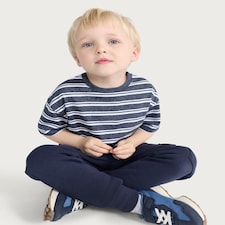 F&F Boys 3-Pack Pure Cotton Stripe Short Sleeved T-Shirts in Blue