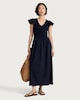 image 1 of F&F Cotton Rich V Neck Flutter Sleeve Midi Dress in Navy