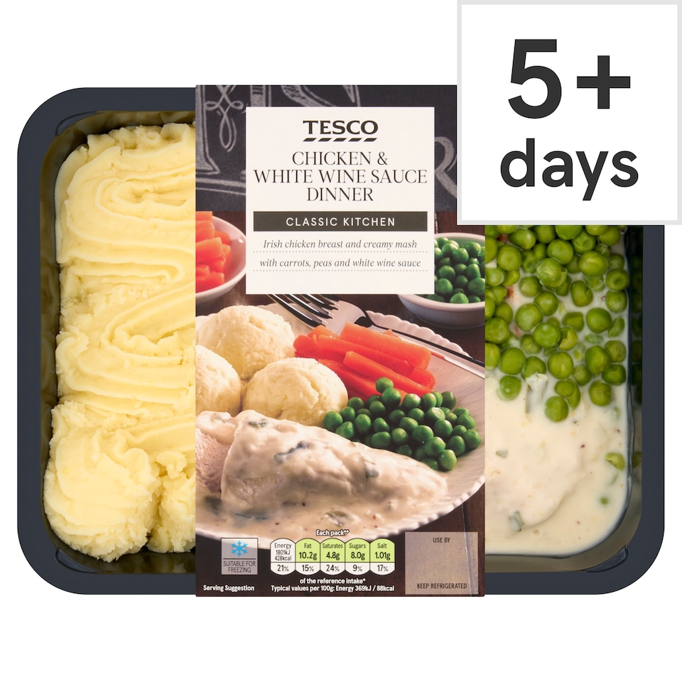 TESCO CLASSICS CHICKEN & WHITE WINE SAUCE DINNER 500G
