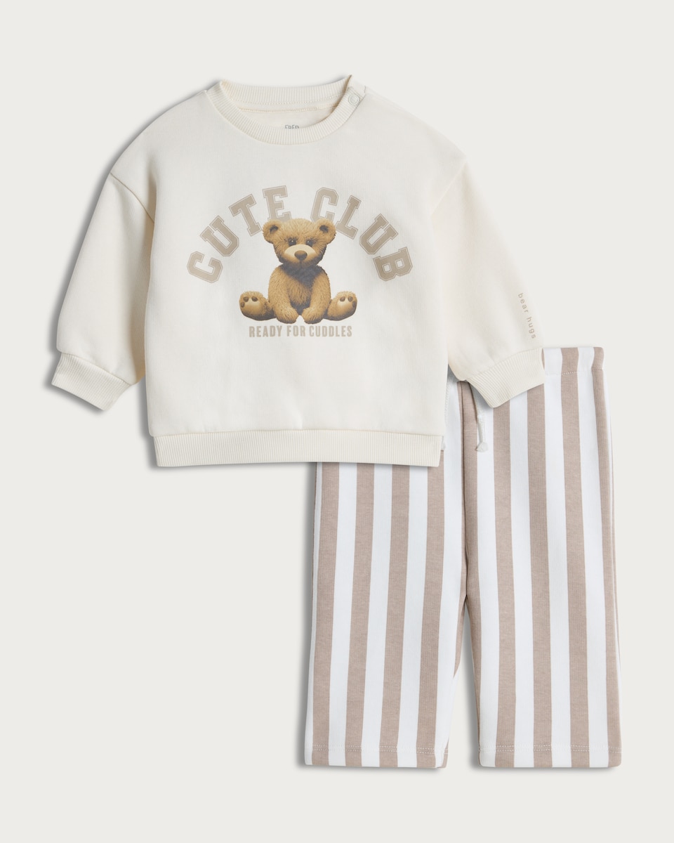 image 1 of F&F Baby 2-Piece Cotton Rich Bear Sweatshirt and Joggers Set in Neutral
