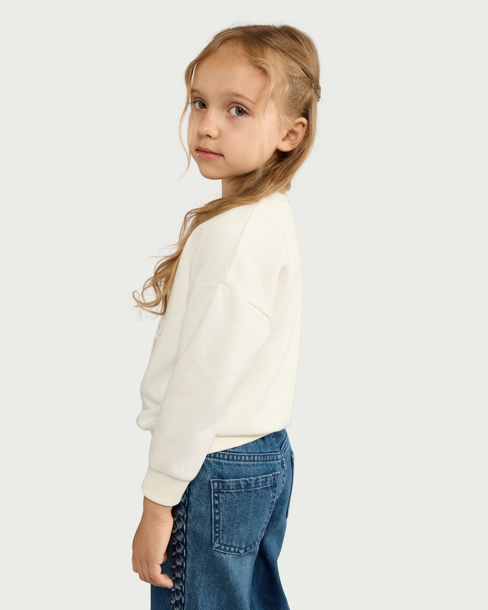 image 1 of F&F Girls Cotton Rich Floral Appliqué Sweatshirt in Cream