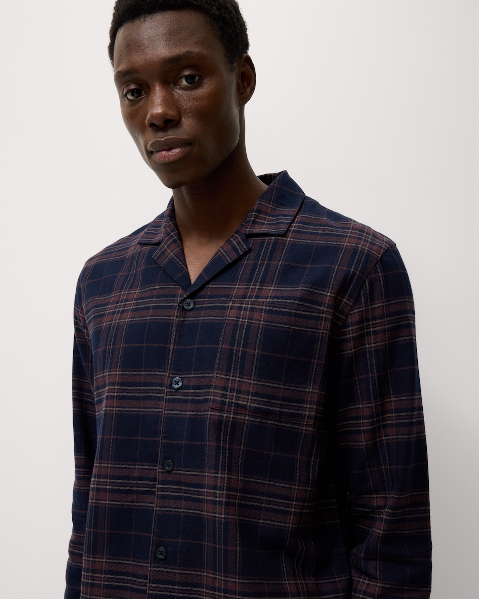image 1 of F&F Pure Cotton Brushed Checked Revere Pyjama Set in Purple