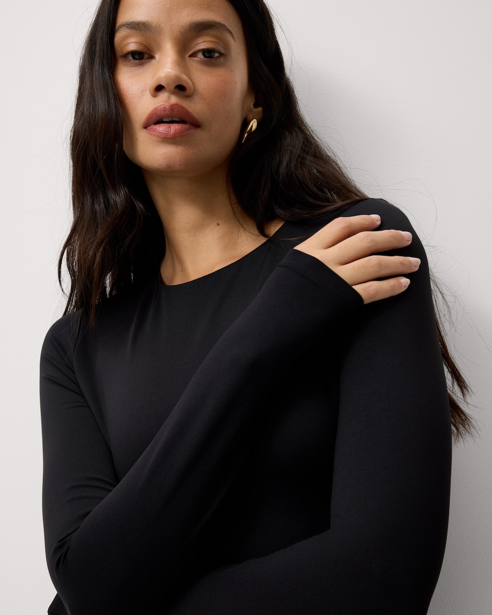 image 1 of F&F 2-Pack Polyamide Crew Neck Long Sleeved Bodysuits in Multi Black