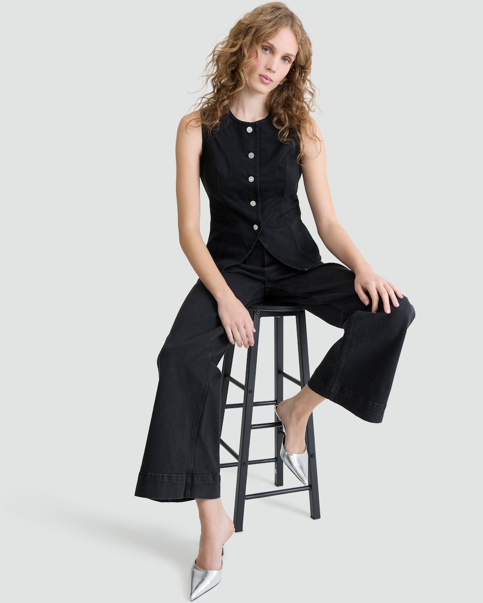 image 1 of F&F Denim Buttoned Waistcoat in Black